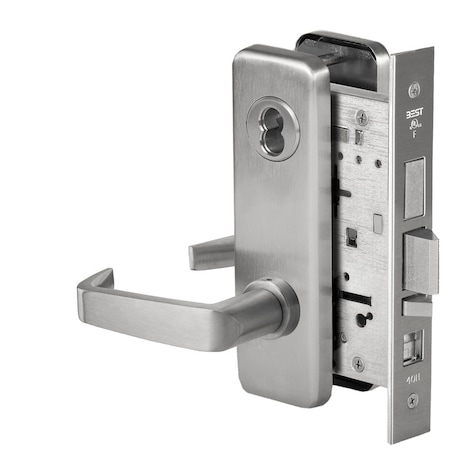 Grade 1 Office Mortise Lock, 15 Lever, J Escutcheon, SFIC Housing Less Core, Satin Stainless Steel F